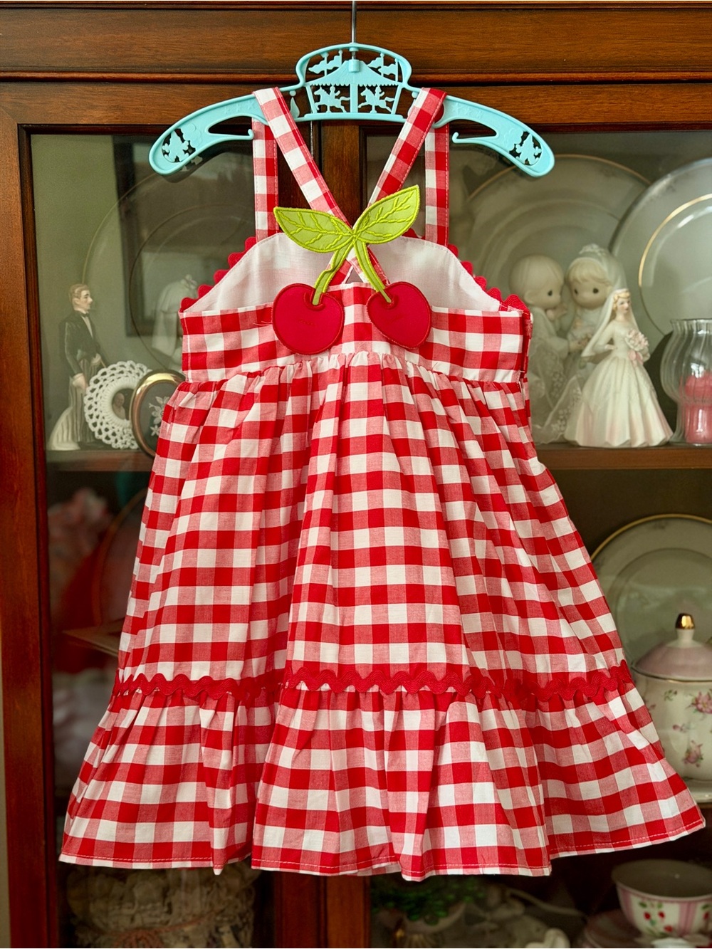 Girls Red and White Gingham Dress - Picture 3 of 12